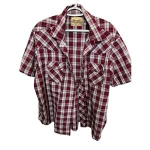Wrangler Western Shirts Mens 2XL Plaid Short Sleeve Pearl Snap Red White